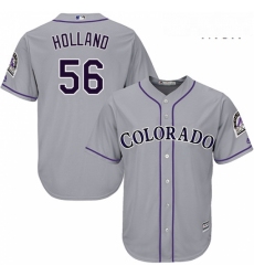 Mens Majestic Colorado Rockies 56 Greg Holland Replica Grey Road Cool Base MLB Jersey 