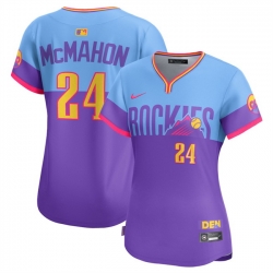 Women Colorado Rockies 24 Ryan McMahon Purple Light Blue 2025 City Connect Limited Stitched Baseball Jersey