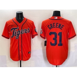Men Detroit Tigers 31 Riley Greene Orange With Patch Cool Base Stitched Baseball Jersey