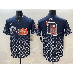 Men Detroit Tigers Team Big Logo Navy With Patch Vapor Premier Limited Stitched Baseball Jersey