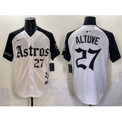 Men Houston Astros 27 Jose Altuve White Black Gothic  27Houston Born Barrio Raised 27 Limited Stitched Baseball Jersey