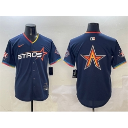 Men Houston Astros Team Big Logo Navy 2025 City Connect With Texas Patch Limited Stitched Baseball Jersey 001