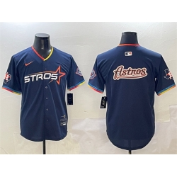Men Houston Astros Team Big Logo Navy 2025 City Connect With Texas Patch Limited Stitched Baseball Jersey 003