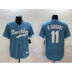 Men Los Angeles Dodgers 11 Roki Sasaki Blue Throwback Stitched Baseball Jersey