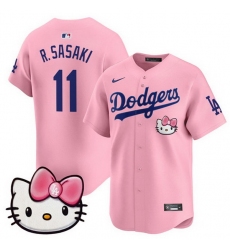 Men Los Angeles Dodgers 11 Roki Sasaki Pink 2025 Hello Kitty Vapor Limited Stitched Baseball Jersey