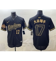 Men Los Angeles Dodgers 17  Shohei Ohtani Black Gold 2025 Back to Back Champions Patch Limited Stitched Baseball Jersey