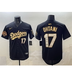 Men Los Angeles Dodgers 17 Shohei Ohtani Black Gold 2025 Back to Back Champions Patch Limited Stitched Baseball Jersey