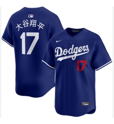 Men Los Angeles Dodgers 17 Shohei Ohtani Japanese Blue Home Limited Stitched Baseball Jersey