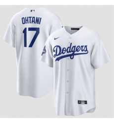 Men Los Angeles Dodgers 17 Shohei Ohtani White 2025 World Series Champions Patch Cool Base Stitched Baseball Jersey