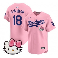 Men Los Angeles Dodgers 18  Yoshinobu Yamamoto Pink 2025 Hello Kitty Vapor Limited Stitched Baseball Jersey