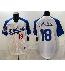Men Los Angeles Dodgers 18  Yoshinobu Yamamoto White Royal 2025 World Series Champions Patch Limited Stitched Baseball Jersey