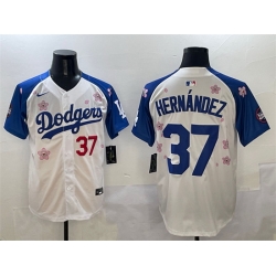 Men Los Angeles Dodgers 37 Teoscar Hernandez White Royal 2025 Tokyo Series Limited Stitched Baseball Jersey