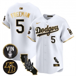 Men Los Angeles Dodgers 5 Freddie Freeman White Gold 2025 Vin  26 Kobe Patch V2 Vapor Limited Stitched Baseball Jersey