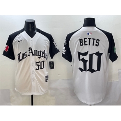 Men Los Angeles Dodgers 50 Mookie Betts White Black Mexico 2025 LA Gothic Style With Fernando Patch Vapor Premier Limited Stitched Baseball Jersey
