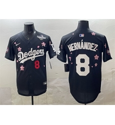 Men Los Angeles Dodgers 8 Enrique Hernandez Black 2025 World Series Patch Tokyo Series Limited Stitched Baseball Jersey