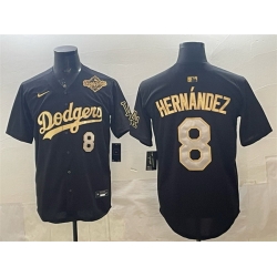 Men Los Angeles Dodgers 8 Enrique Hernandez Black Gold 2025 World Series Patch Limited Stitched Baseball Jersey