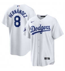 Men Los Angeles Dodgers 8 Enrique Hernandez White 2025 World Series Champions Patch Cool Base Stitched Baseball Jersey