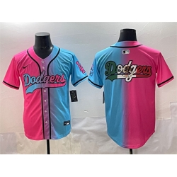 Men Los Angeles Dodgers Team Big Logo Pink Blue Limited Stitched Baseball Jersey