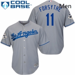 Mens Majestic Los Angeles Dodgers 11 Logan Forsythe Replica Grey Road 2017 World Series Bound Cool Base MLB Jersey 