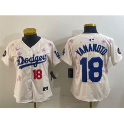 Women Los Angeles Dodgers 18 Yoshinobu Yamamoto Cream 2025 Tokyo Series Limited Stitched Baseball Jersey