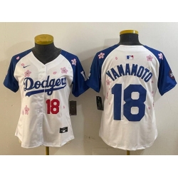 Women Los Angeles Dodgers 18 Yoshinobu Yamamoto White Royal 2025 Tokyo Series Limited Stitched Baseball Jersey