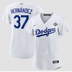 Women Los Angeles Dodgers 37 Teoscar Hernandez White 2025 World Series Home Cool Base Stitched Baseball Jersey 