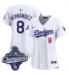 Women Los Angeles Dodgers 8 Enrique Hernandez White 2025 World Series Champions Home Cool Base Stitched Baseball Jersey 