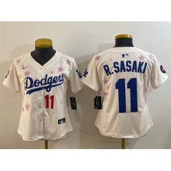 Youth Los Angeles Dodgers 11 Roki Sasaki Cream 2025 Tokyo Series Limited Stitched Baseball Jersey