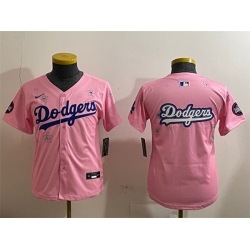 Youth Los Angeles Dodgers Team Big Logo Pink 2025 Tokyo Series Limited Stitched Baseball Jersey