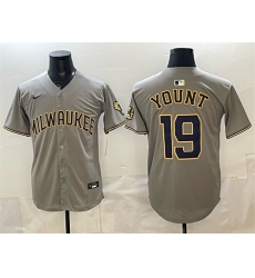 Men Milwaukee Brewers  19 Robin Yount Grey Home Limited Stitched Jersey