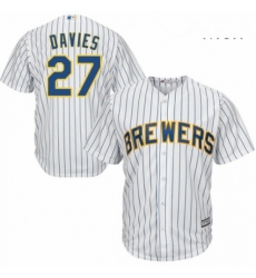 Mens Majestic Milwaukee Brewers 27 Zach Davies Replica White Home Cool Base MLB Jersey 