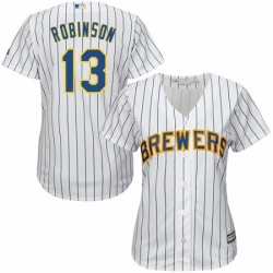 Womens Majestic Milwaukee Brewers 13 Glenn Robinson Replica White Alternate Cool Base MLB Jersey