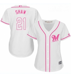 Womens Majestic Milwaukee Brewers 21 Travis Shaw Authentic White Fashion Cool Base MLB Jersey