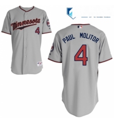 Mens Majestic Minnesota Twins 4 Paul Molitor Replica Grey Road Cool Base MLB Jersey