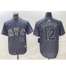 Men New York Mets 12 Francisco Lindor Graphite 2024 City Connect Limited Stitched Baseball Jersey 2