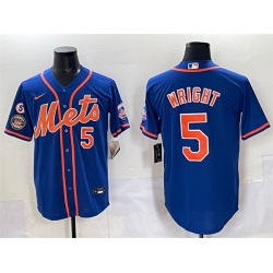 Men New York Mets 5 David Wright Blue With Patch Cool Base Stitched Baseball Jersey