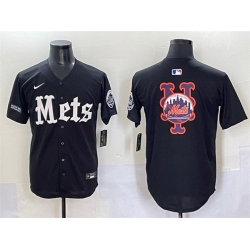 Men New York Mets Team Big Logo Black  27Gotham Gothic Edition 27 Vapor Premier Limited Stitched Baseball Jersey 12