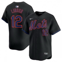 Youth New York Mets 12 Francisco Lindor Black Alternate Limited Stitched Baseball Jersey