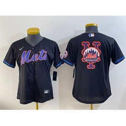 Youth New York Mets Team Big Logo Black Cool Base Stitched Baseball Jersey