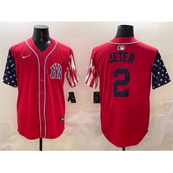 Men New York Yankees 2 Derek Jeter Red American Style Limited Stitched Baseball Jersey