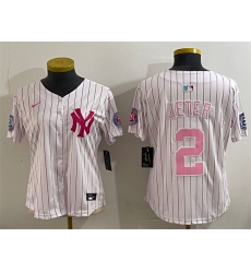 Women New York Yankees 2 Derek Jeter White Pink Pinstripe Limited Stitched Baseball Jersey 