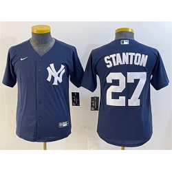 Youth New York Yankees 27 Giancarlo Stanton Navy Cool Base Stitched Baseball Jersey