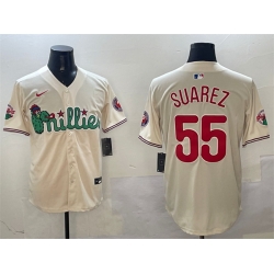 Men Philadelphia Phillies 55 Ranger Suarez Cream Phanatic Limited Stitched Jersey