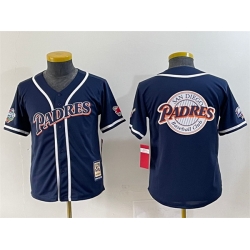 Youth San Diego Padres Team Big Logo Navy Throwback With Patch Stitched Baseball Jersey 1