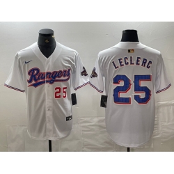 Men Texas Rangers 25 Jose Leclerc White Gold Cool Base Stitched Baseball Jersey