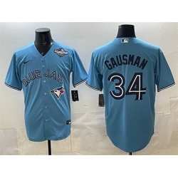 Men Toronto Blue Jays 34 Kevin Gausman Blue 2025 World Series Cool Base Stitched Baseball Jersey