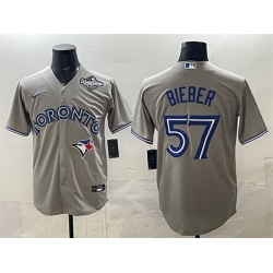 Men Toronto Blue Jays 57 Shane Bieber Grey 2025 World Series Cool Base Stitched Baseball Jersey