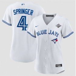 Women Toronto Blue Jays 4 George Springer White 2025 World Series Home Cool Base Stitched Baseball Jersey 