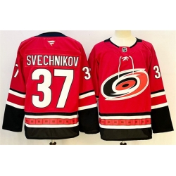 Men Carolina Hurricanes 37 Andrei Svechnikov Red 2024 25 With A Patch Home Stitched Hockey Jersey