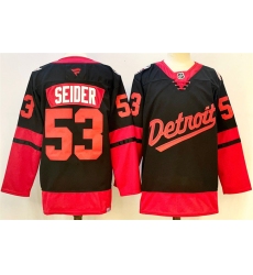 Men Detroit Red Wings 53 Moritz Seider Black 2024 25 Stitched Jersey